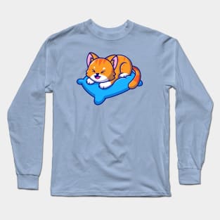 Cute Cat Playing On Pillow Cartoon Long Sleeve T-Shirt